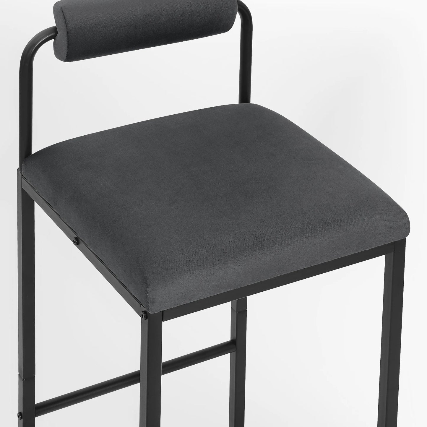 Barhocker 2er Set Samt Dunkelgrau – Ergonomische Tresenstühle 75cm Sitzhöhe mit Metallgestell