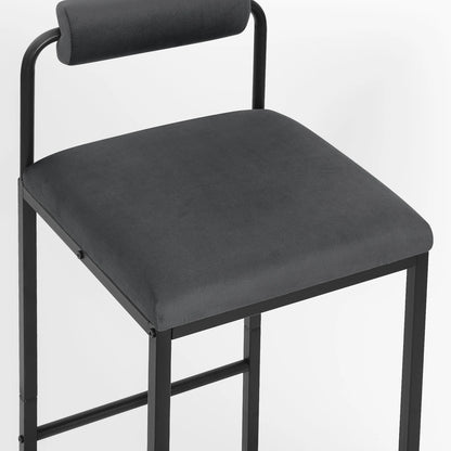 Barhocker 2er Set Samt Dunkelgrau – Ergonomische Tresenstühle 75cm Sitzhöhe mit Metallgestell
