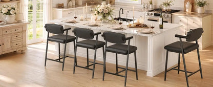 Barhocker 4er Set mit Armlehnen 66cm Braun – Moderne Tresenstühle mit Rückenlehne & Fußstütze