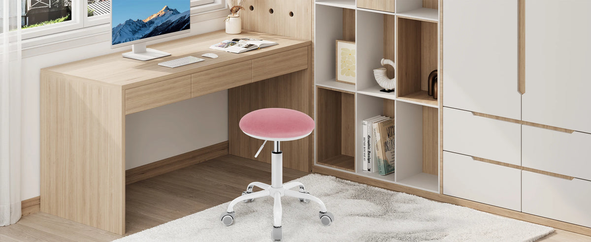 Arbeitshocker mit Rollen Schwarz – Hoehenverstellbarer Drehhocker aus Kunstleder fuer Homeoffice, Kosmetik & Praxis bis 120kg