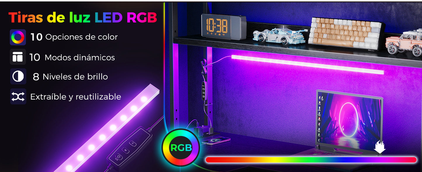 L-förmiger Gaming Schreibtisch LED Schwarz 135 cm – Eckschreibtisch mit Monitoraufsatz & Steckdosen