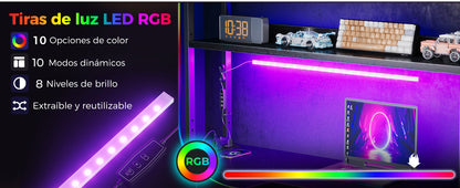 L-förmiger Gaming Schreibtisch LED Schwarz 135 cm – Eckschreibtisch mit Monitoraufsatz & Steckdosen