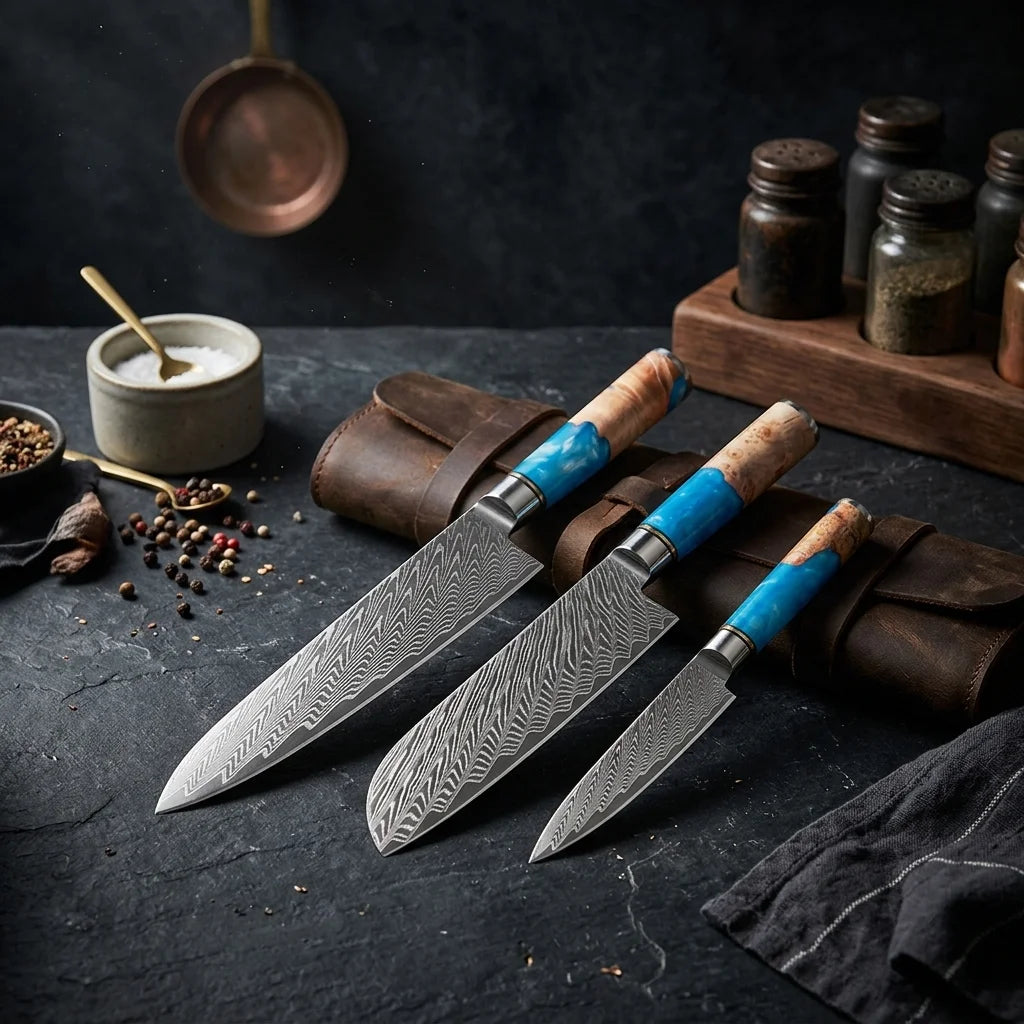 Damast 3-teiliges Küchenmesser-Set